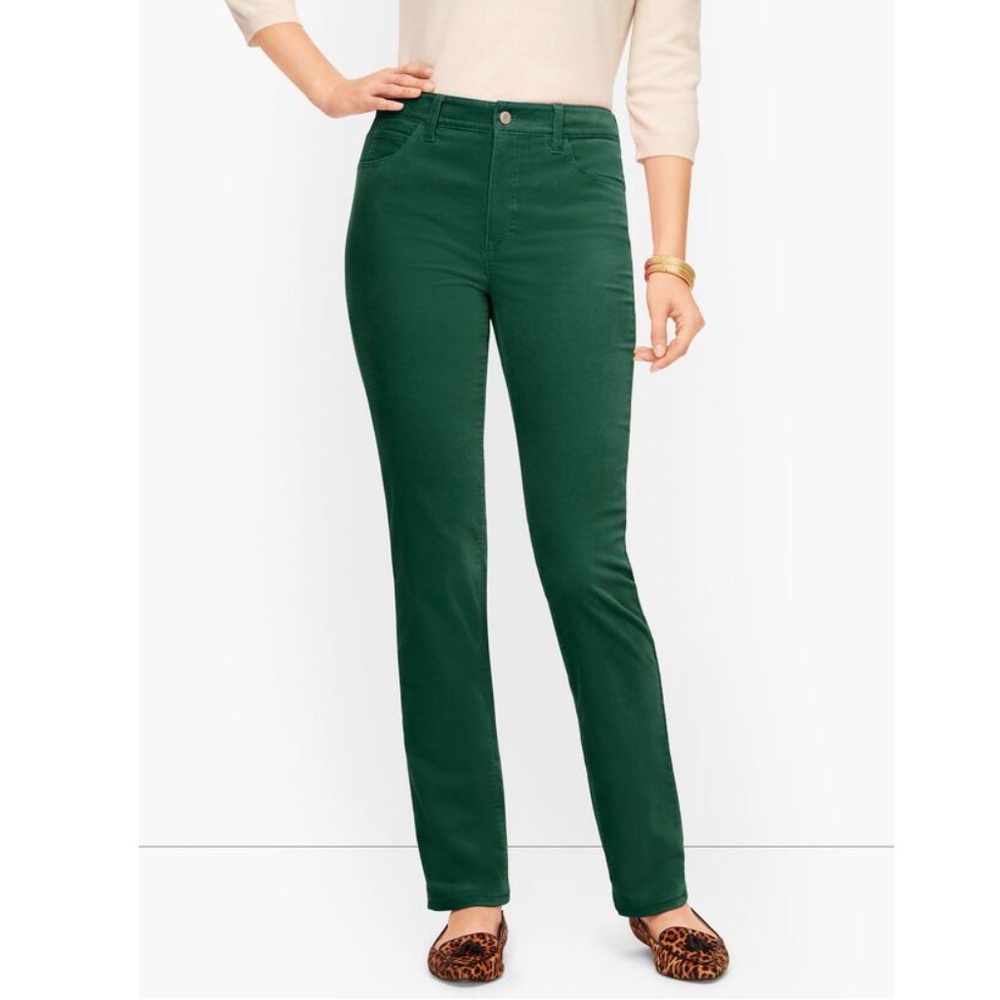 NWT Green Velveteen Pants Talbots Curvy Fit 10P Straight Leg High Waist 5 Pocket